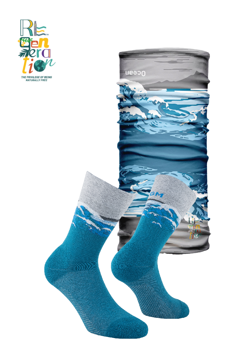 Set Reactive Ocean |  Calze sportive in cotone bio e bandana in poliestere riciclato